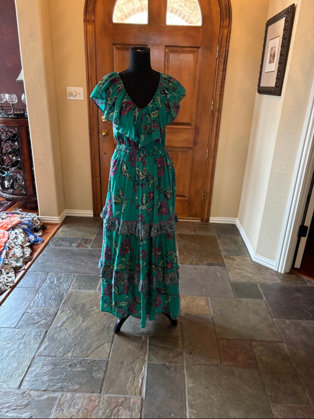 Teal Floral Ruffle Maxi Dress by Sundance